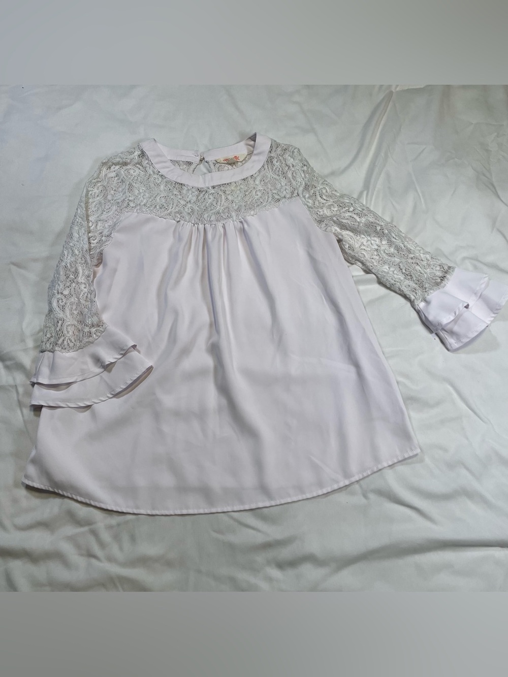 Mazik White Lace Blouse Romantic Cottagecore Coquette Boho Bell Sleeve Top Sz M - Picture 4 of 10
